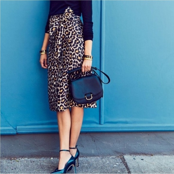 J. Crew Dresses & Skirts - J Crew Tie Waist Belted Leopard Print Skirt Size 4